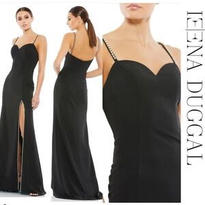 Ieena x Mac Duggal - Black Sweetheart Evening Gown with Rhinestone Accent Straps